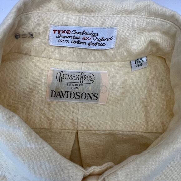 Gitman Bros. Shirt Mens 16.5-34 TTX Cambridge 2x1 Pinpoint Oxford Yellow USA - Picture 4 of 7